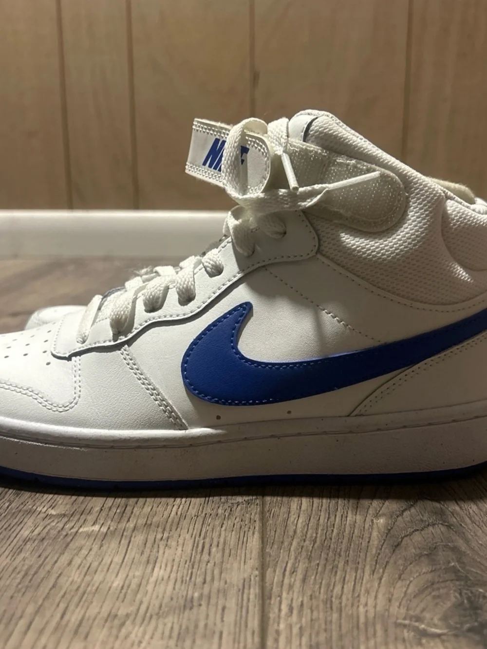 Nike White and Blue Mid-Top Sneakers